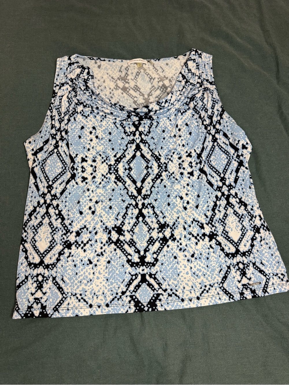 Calvin Klein Light Blue and White Snake-Print Tank Top